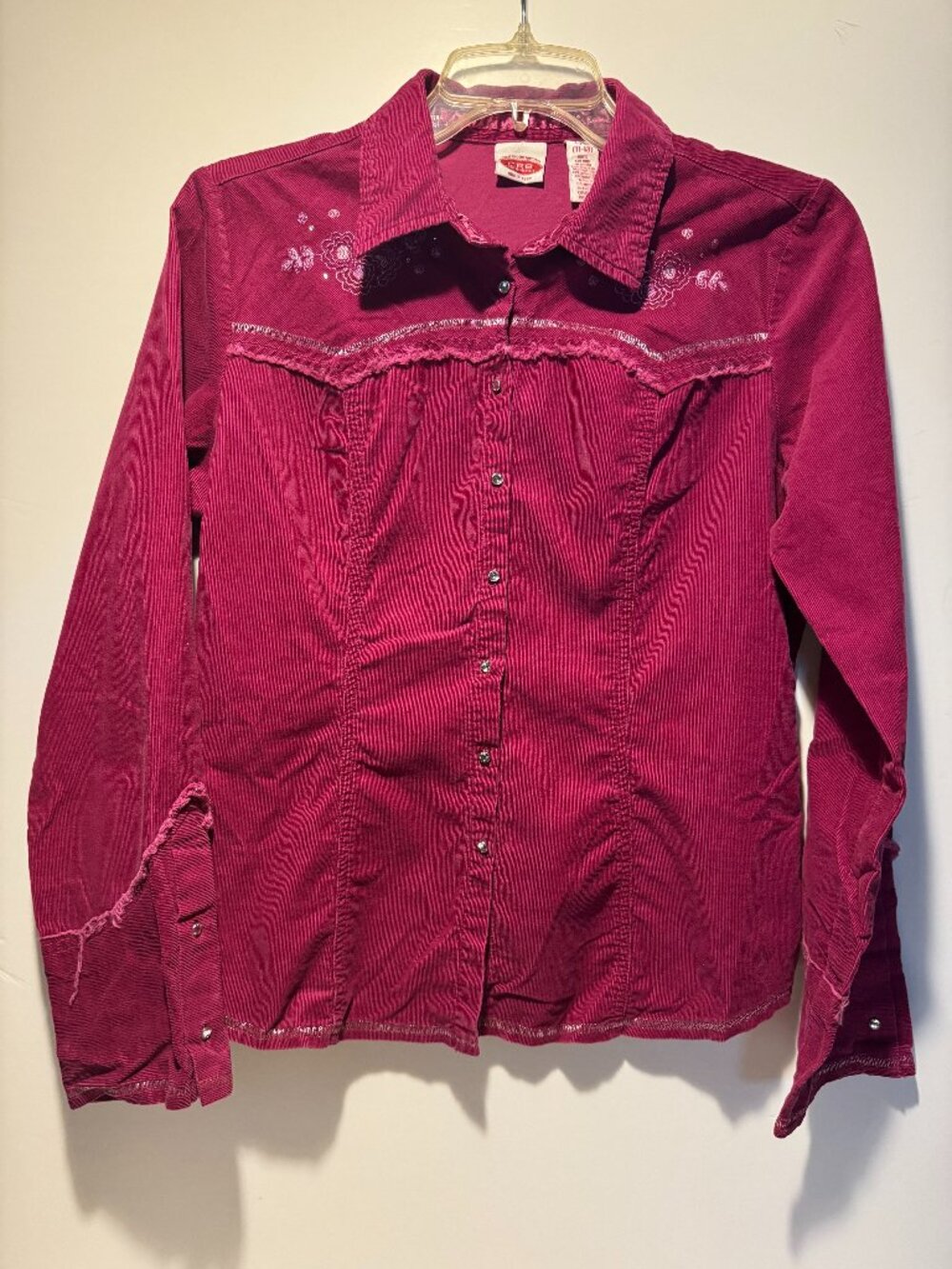 Canyon River Blues Embroidered Corduroy Button Up Shirt Juniors Large (11-13)